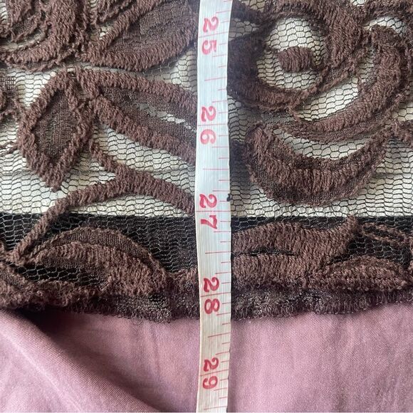 Y2K Brown Floral Lace Babydoll Top Size L Whimsigoth Fairy Y2K Deep V Tunic - Picture 7 of 7